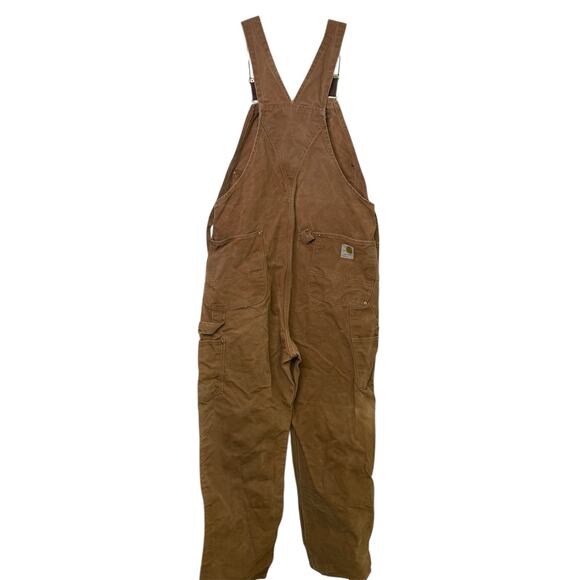 Carhartt Duck Canvas Overalls Vintage Thrashed Double Knee Bibs Made in USA - Picture 3 of 11
